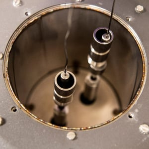 Photograph of the inside of a calorimeter. Provided caption: Calorimetry allows researchers to study how energy changes over time, giving insight into chemical reactions and processes.