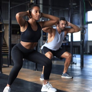 Photo of two people exercising in a gym