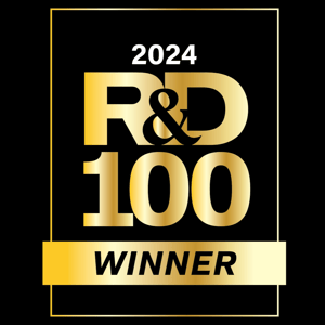 Graphic says "2024 R&D 100 WINNER" in gold text over a black background.