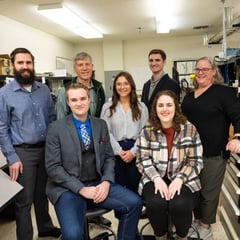 Photo of researchers Trey Shenk, Rick Pratt, Cassidy Anderson, Sean McGaughey, Heather Colburn, Sasha Smith, and Jacob Ellis.