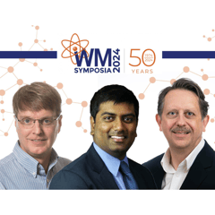 David Peeler (left), Harish Gadey (center), and Tom Brouns (right) with the WMS24 logo