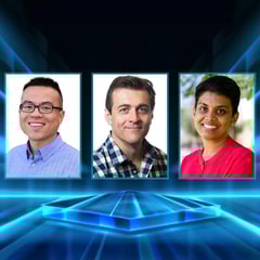 Composite image of headshots of Gavin Cornwell, Sneha Couvillion, and Bo Peng.